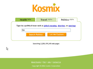 The original Kosmix.com search engine homepage